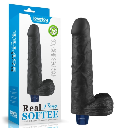 Lovetoy Real Softee crni – kompaktan realistični vibrator sa testisima  22,6cm  LV330221